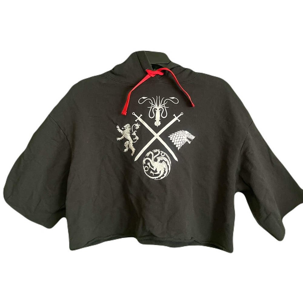 Game of Thrones Pullover Cropped Black Hoodie Mid Sleeve Women’s Large HBO